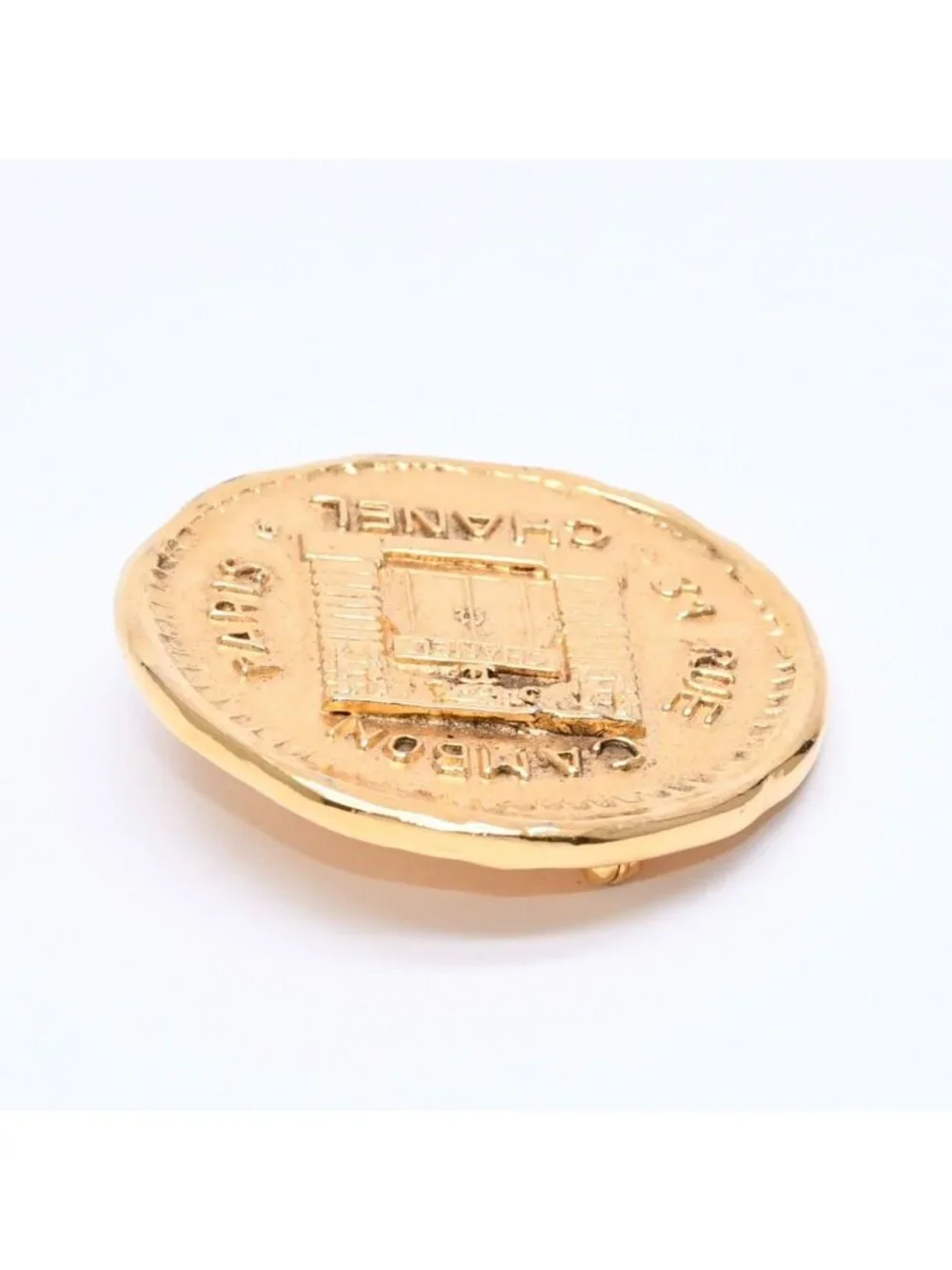 Chanel CC Logo Brooch Metal Cambon Coin Round Gold